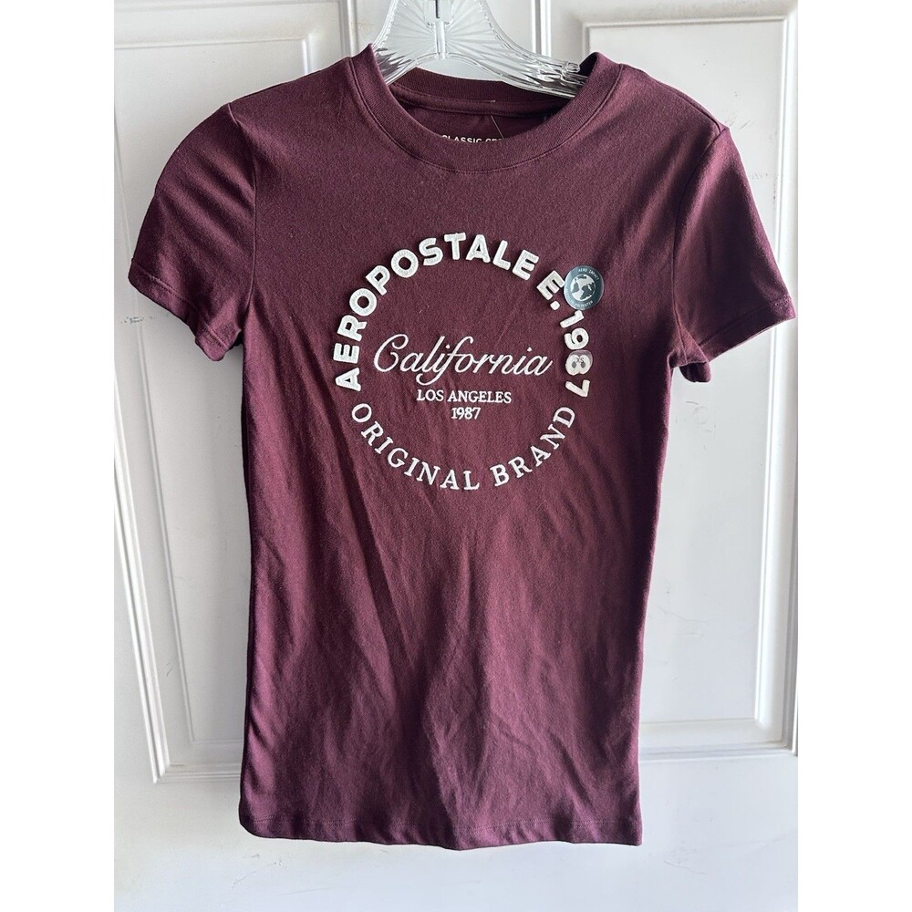NWT Aeropostale Crew T Shirt Maroon Women Junior Size XS Classic Tee